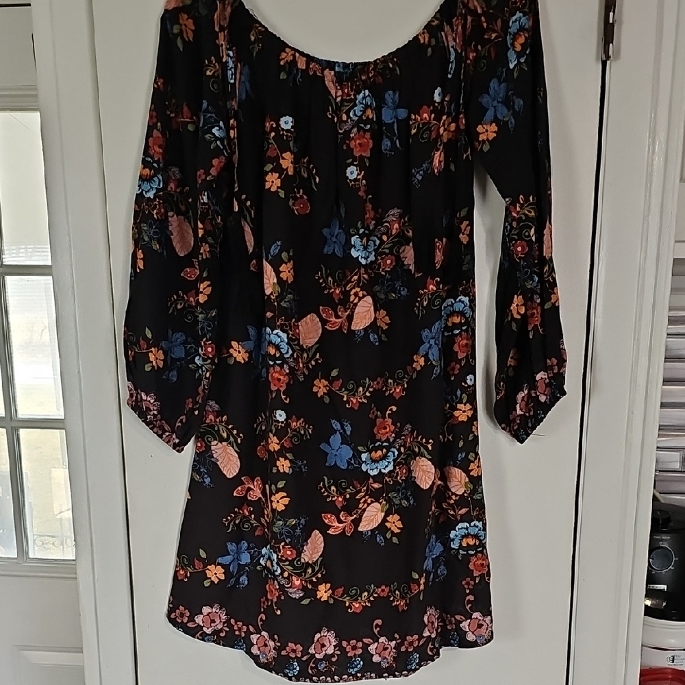 Size Small Miss Me Black Dress with Floral Patterns With Drawstring Elastic Top